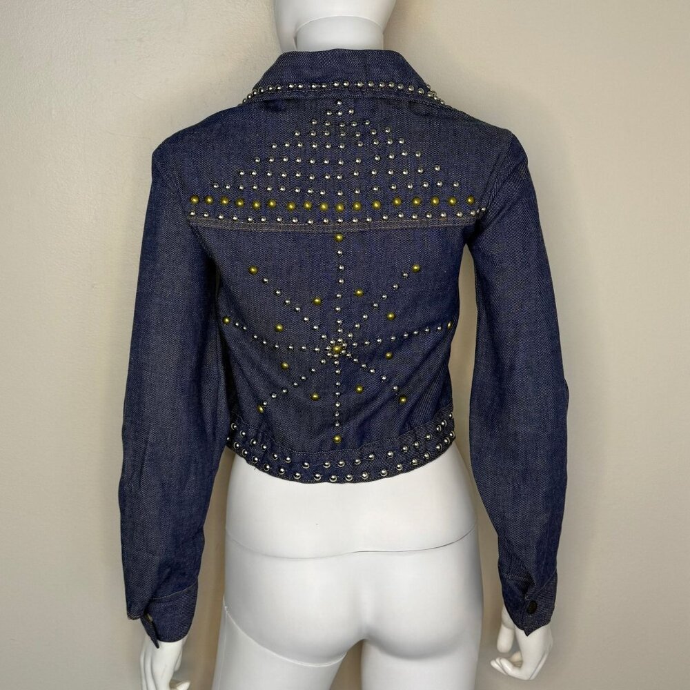 Vintage 1970s Studded Denim Jacket, Size XXS, Blue Jean Trucker Type 3